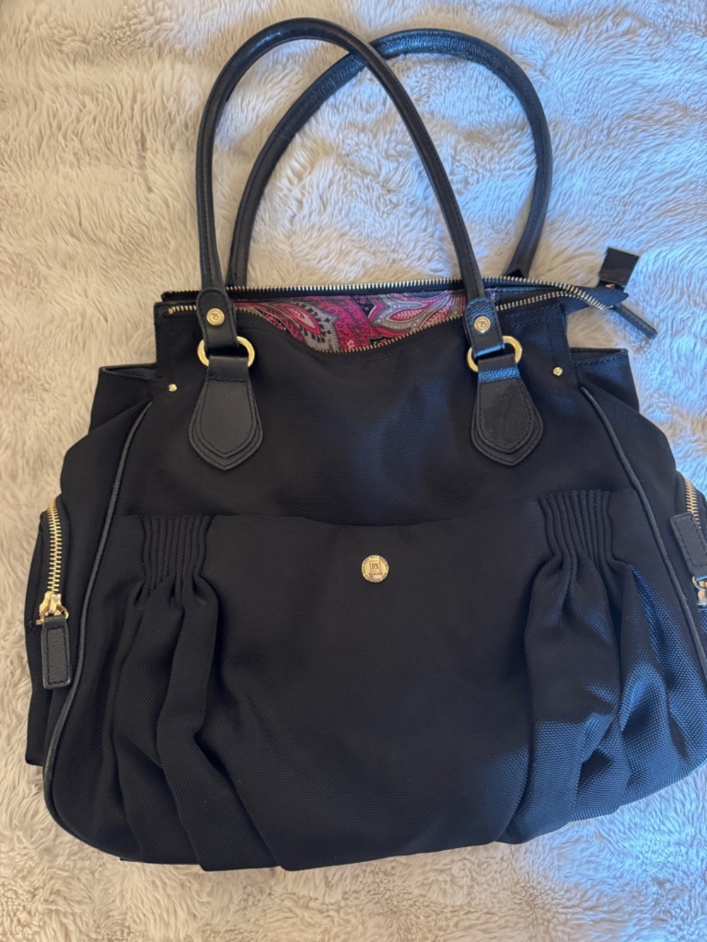 Everyday Black Tote with Pink Paisley Interior Accent